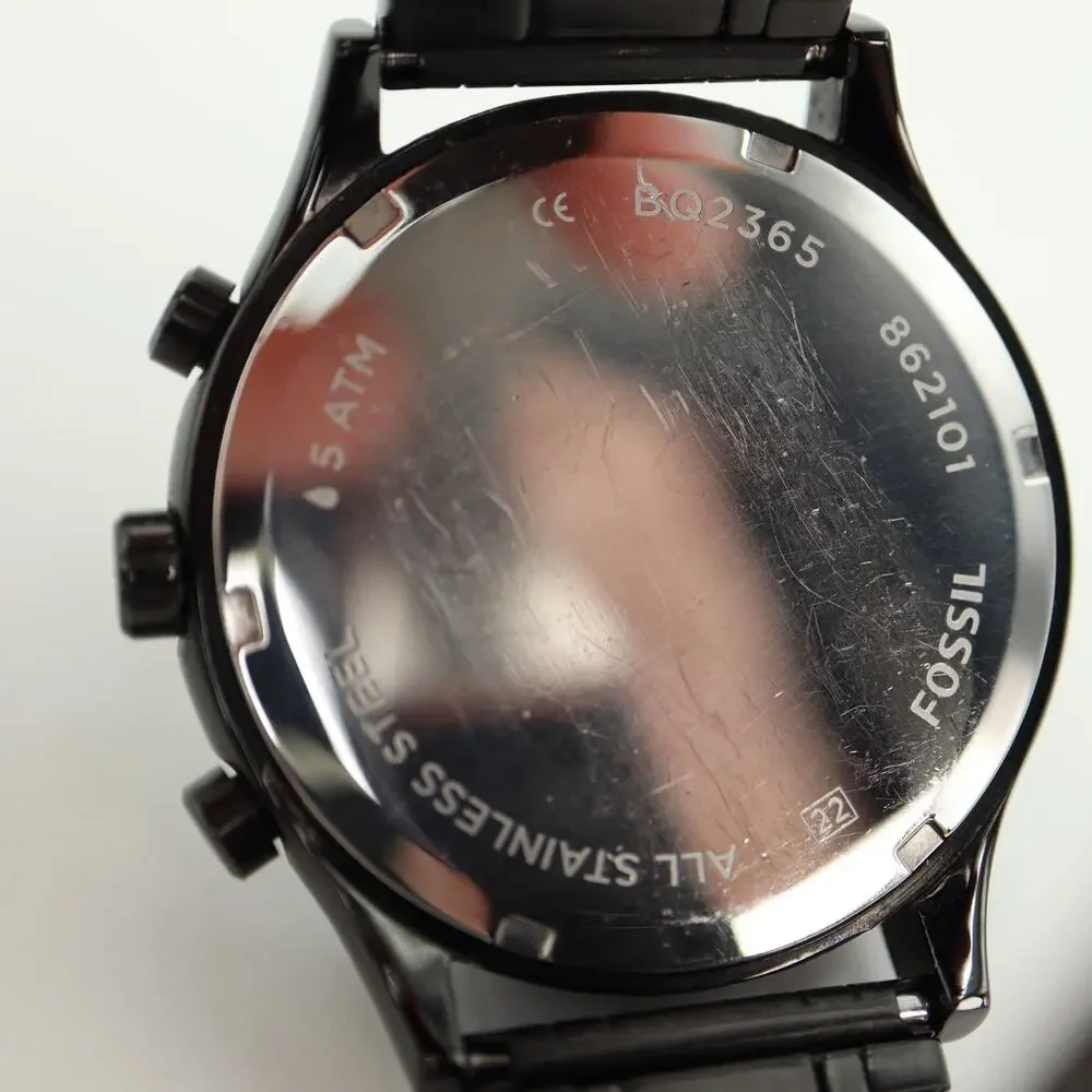 Fossil Fenmore Black Multifunction 43mm Watch 24HR Day Date BQ2365 w New Battery